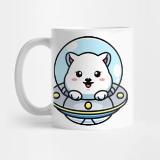 Cute polar bear flying with spaceship ufo cartoon Mug